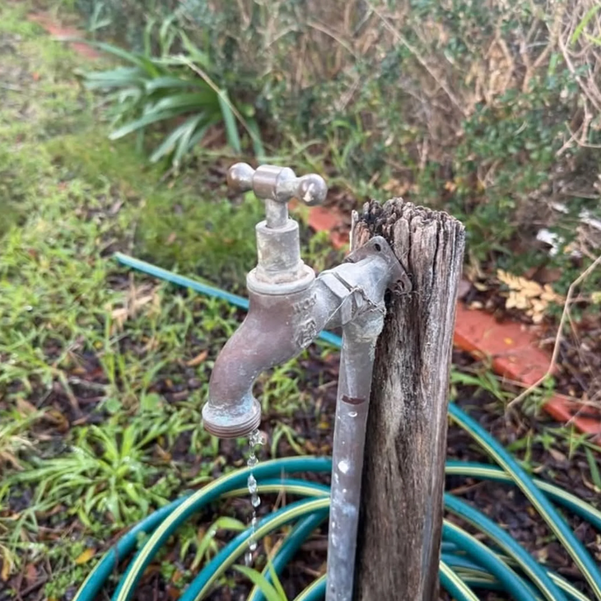 leaking tap with water droplets